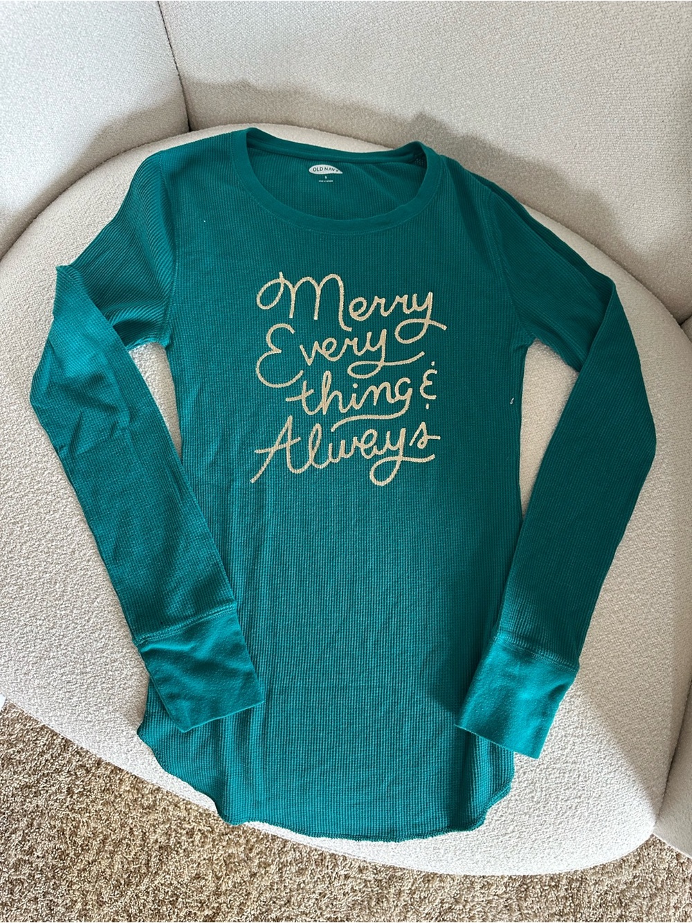 Old Navy Teal Long-Sleeve Thermal Holiday Pajama top